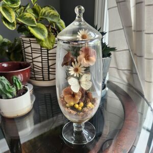 Vtg Apothecary Jar Sealed Butterfly  Floral Dried Flowers Cottagecore